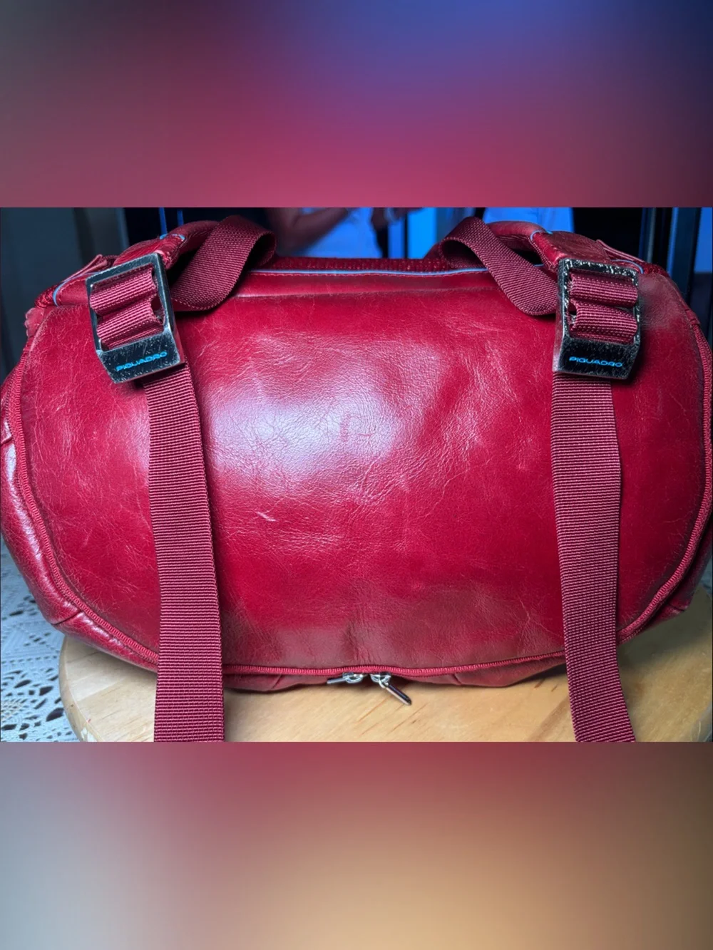 PIQUADRO Red burgundy Leather Stylish men stile Business excellent condition